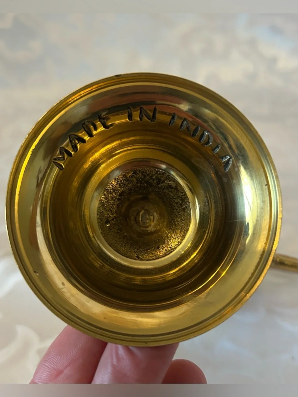 Vintage Etched Brass Genie Oil Lamp, Made In India, 10.5 Inches High